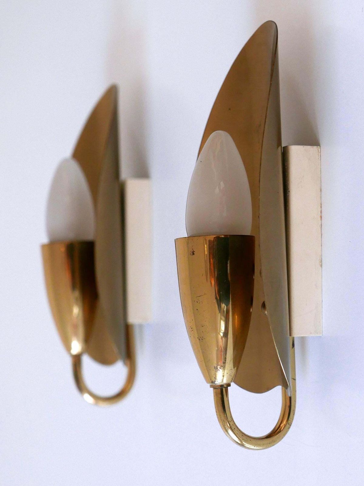 1202.0 Set Of Two Lovely Mid Century Modern Brass Sconces Or Wall Lamps Germany 1950s photo