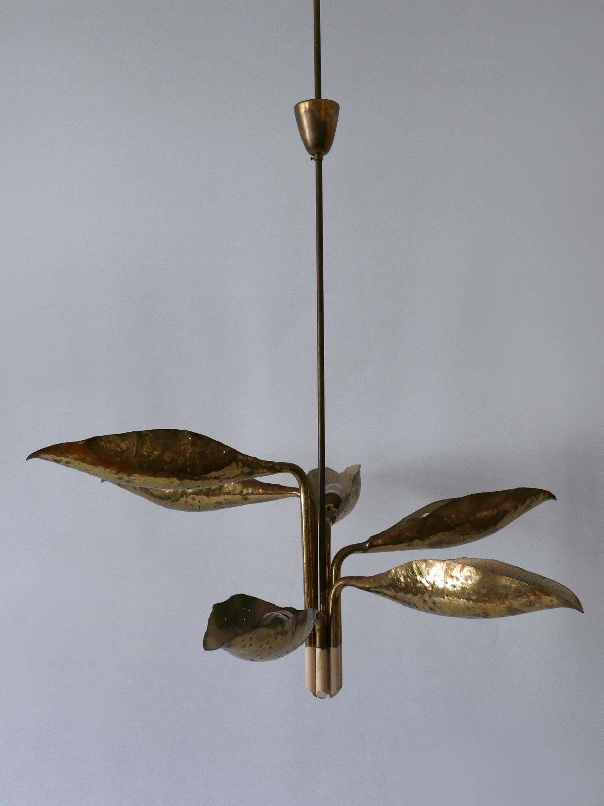 Angelo Lelii Hammered & Perforated Brass Chandelier For Arredoluce Italy 1950s photo buy