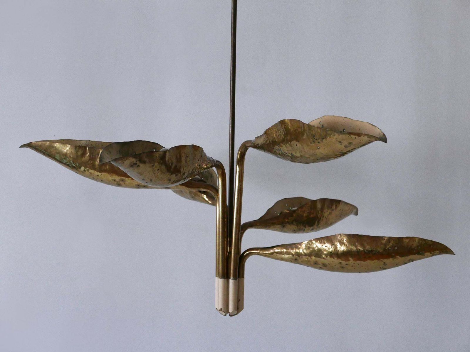 photo buy Angelo Lelii Hammered & Perforated Brass Chandelier For Arredoluce Italy 1950s