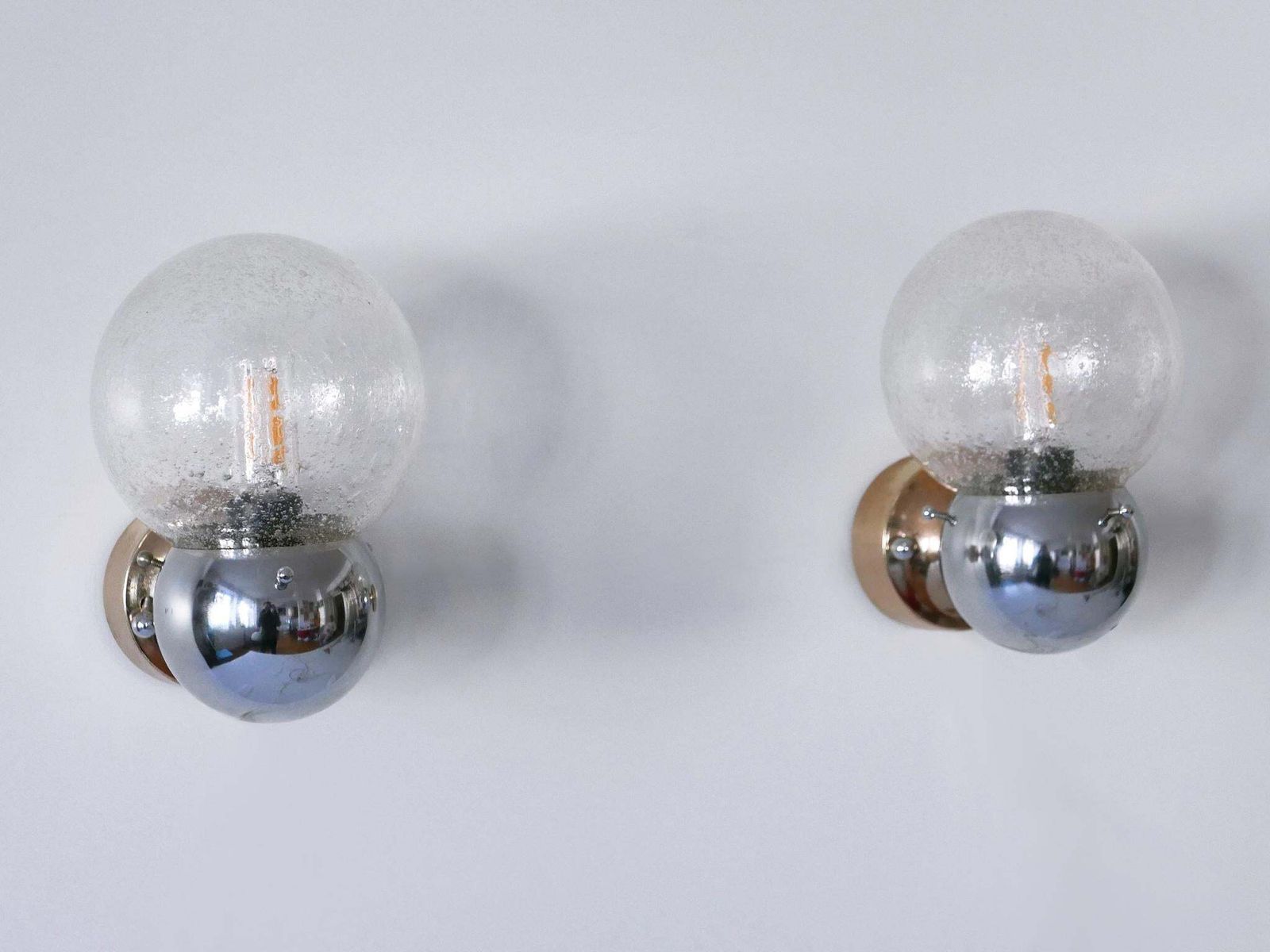Set Of Two Amazing Mid Century Modern Glass & Metal Sconces Germany 1970s photo 1288.0