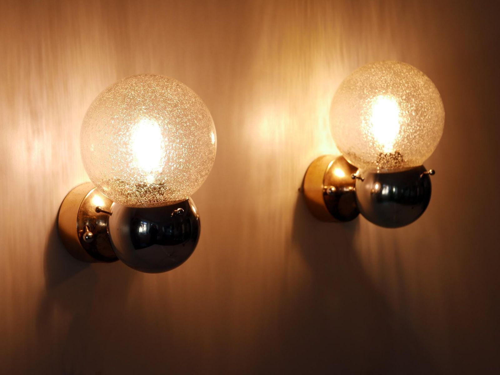 Set Of Two Amazing Mid Century Modern Glass & Metal Sconces Germany 1970s photo buy