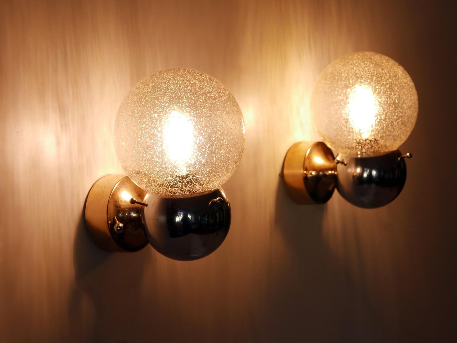 photo furniture Set Of Two Amazing Mid Century Modern Glass & Metal Sconces Germany 1970s
