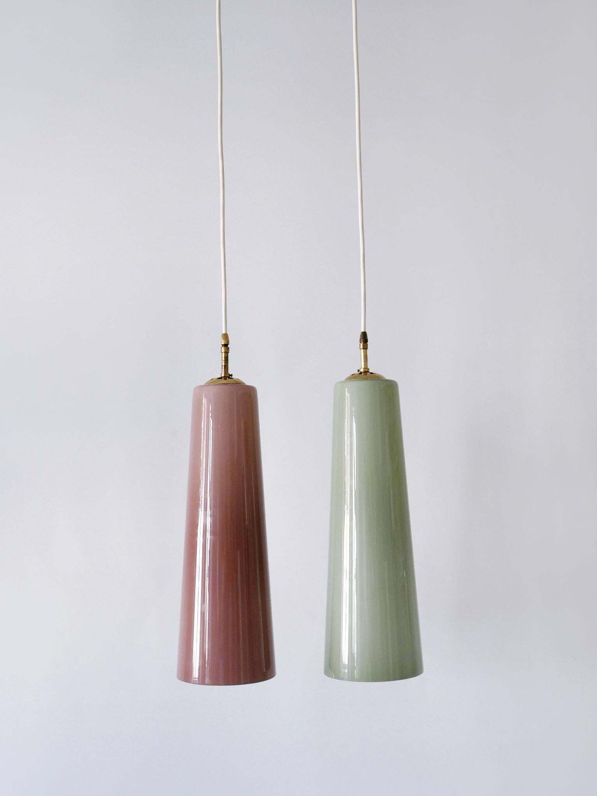 Set Of Two Elegant Mid Century Murano Glass Pendant Lamps By Vistosi Italy 1950s photo 2577.0