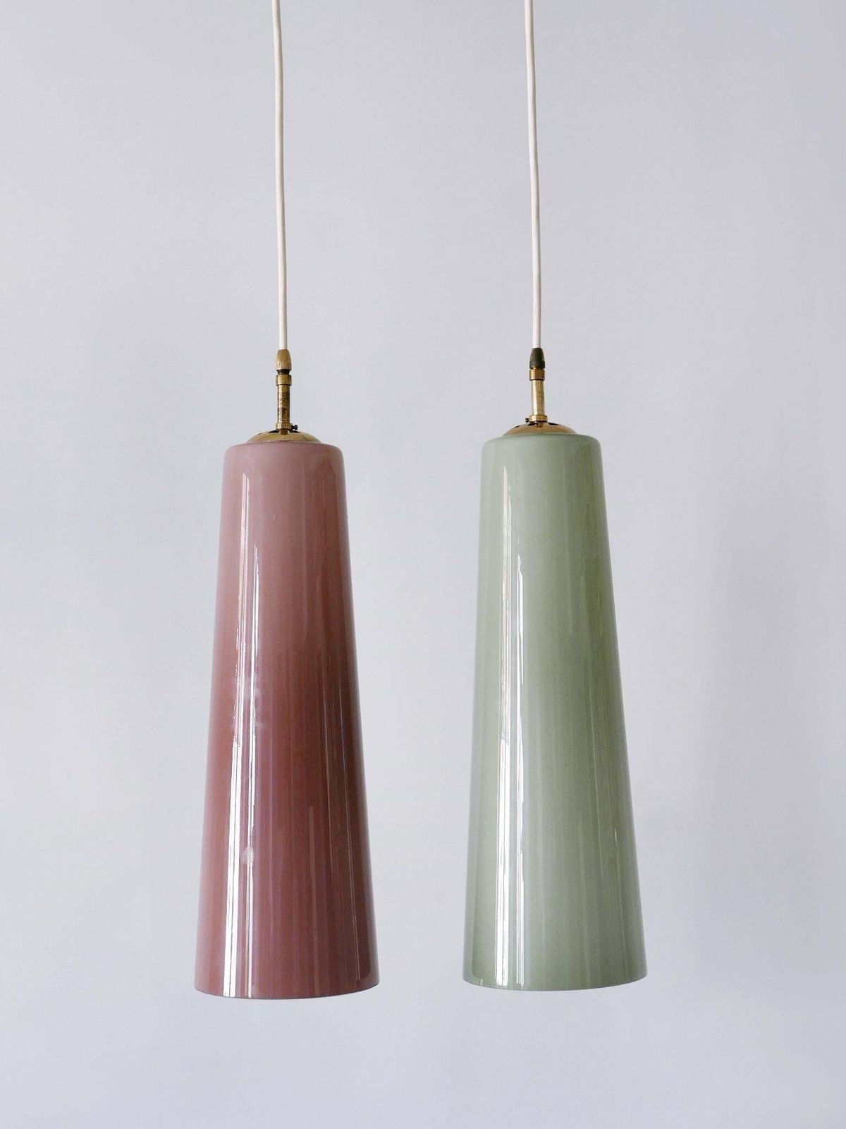 Set Of Two Elegant Mid Century Murano Glass Pendant Lamps By Vistosi Italy 1950s photo vinterior