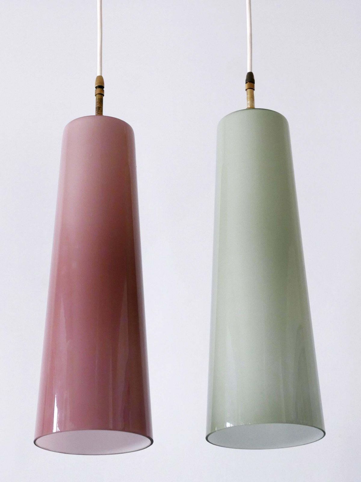 2577.0 Set Of Two Elegant Mid Century Murano Glass Pendant Lamps By Vistosi Italy 1950s photo
