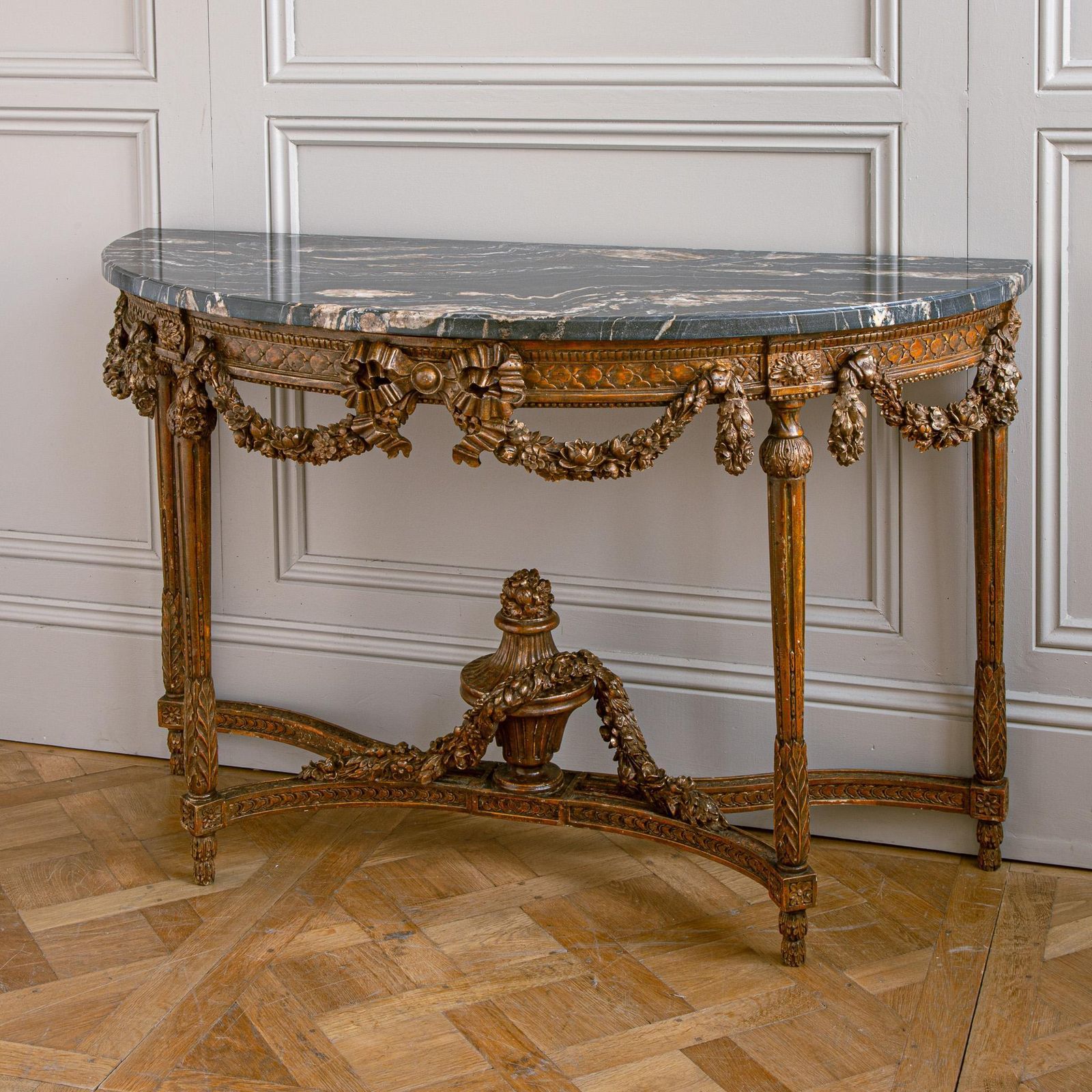 Furniture Large Louis XVI Style Demi Lune Console By La Maison London With A Portoro Top photo