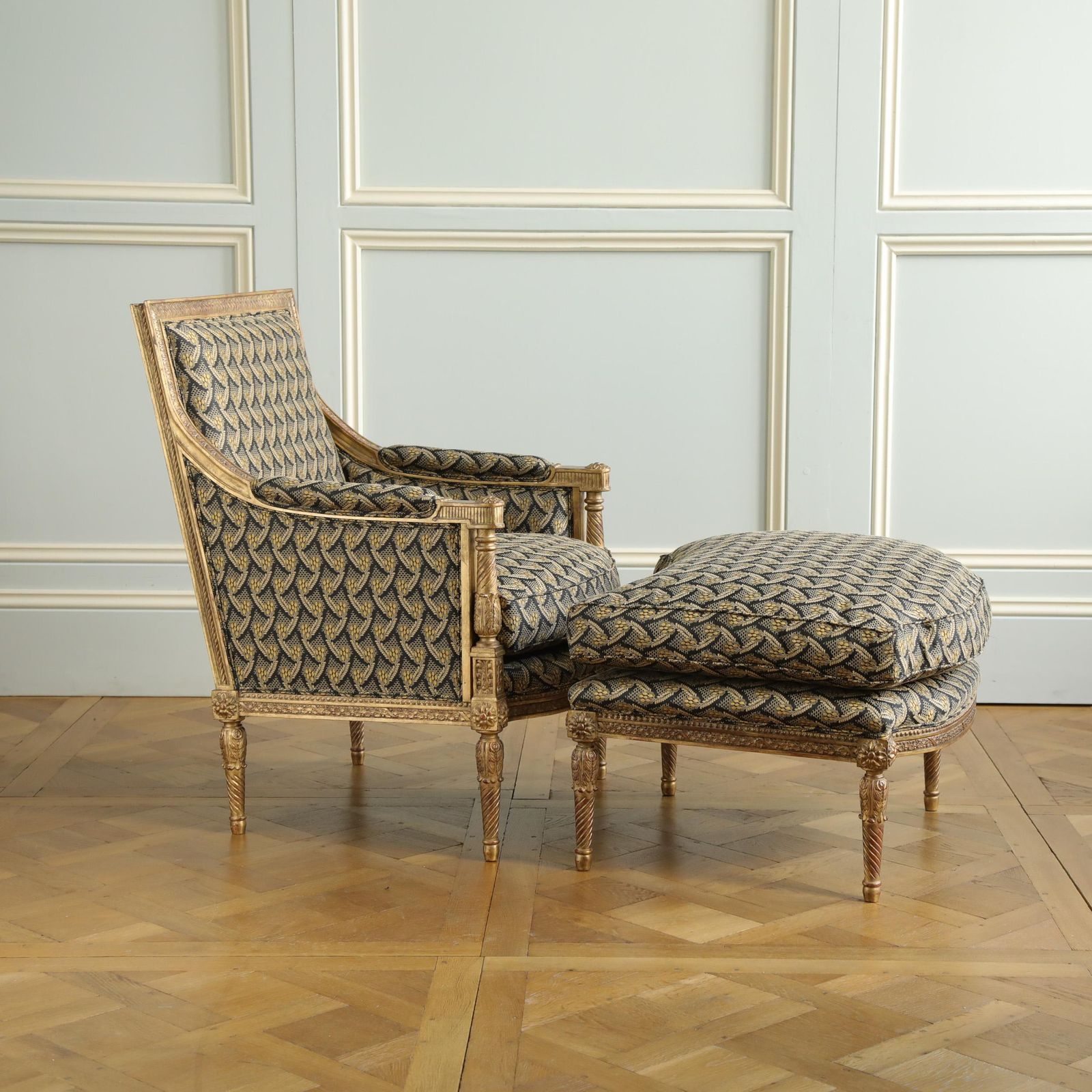 photo furniture Louis XVI Jacob Style Giltwood Bergere Made By La Maison London