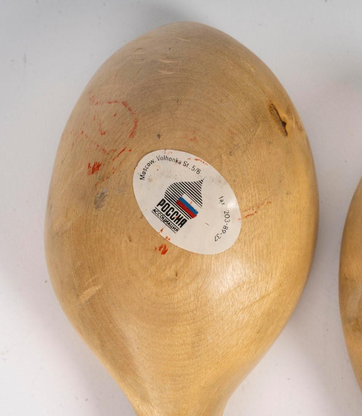 Pair Of Russian Wooden Ladles With Owl Design, Circa 1990. photo for sale