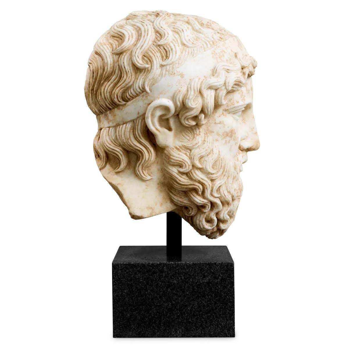 Marble Bust Representing Hermes, Patinated Marble, Contemporary Work. photo vinterior