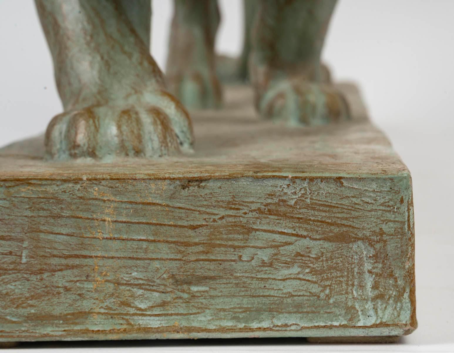 Terracotta Sculpture Of A Lioness, Signed Henri Bargas, 20th Century. photo vinterior