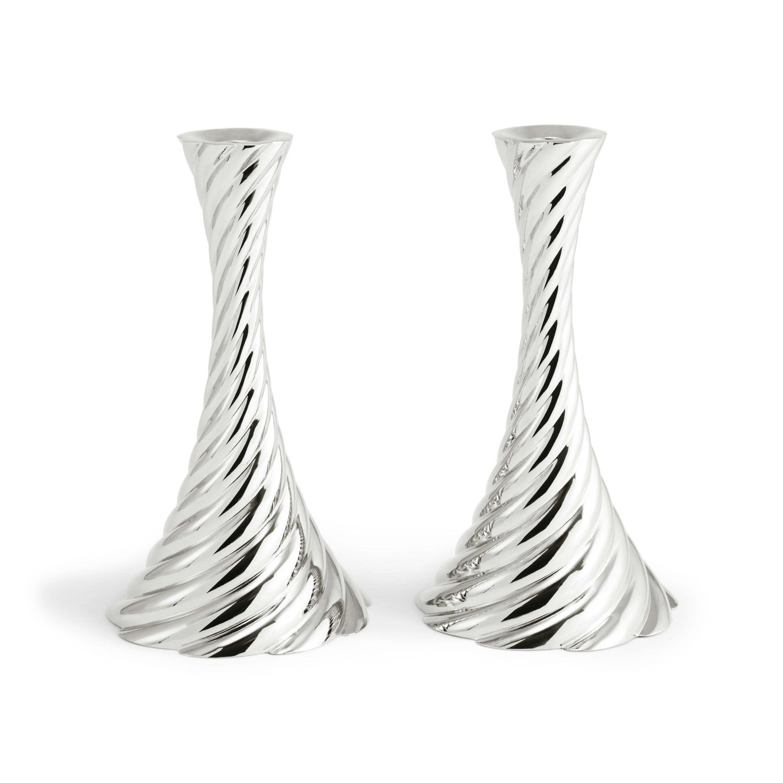 Pair Of Twist Candlesticks, Silver Plated Metal, Contemporary Work. photo for sale