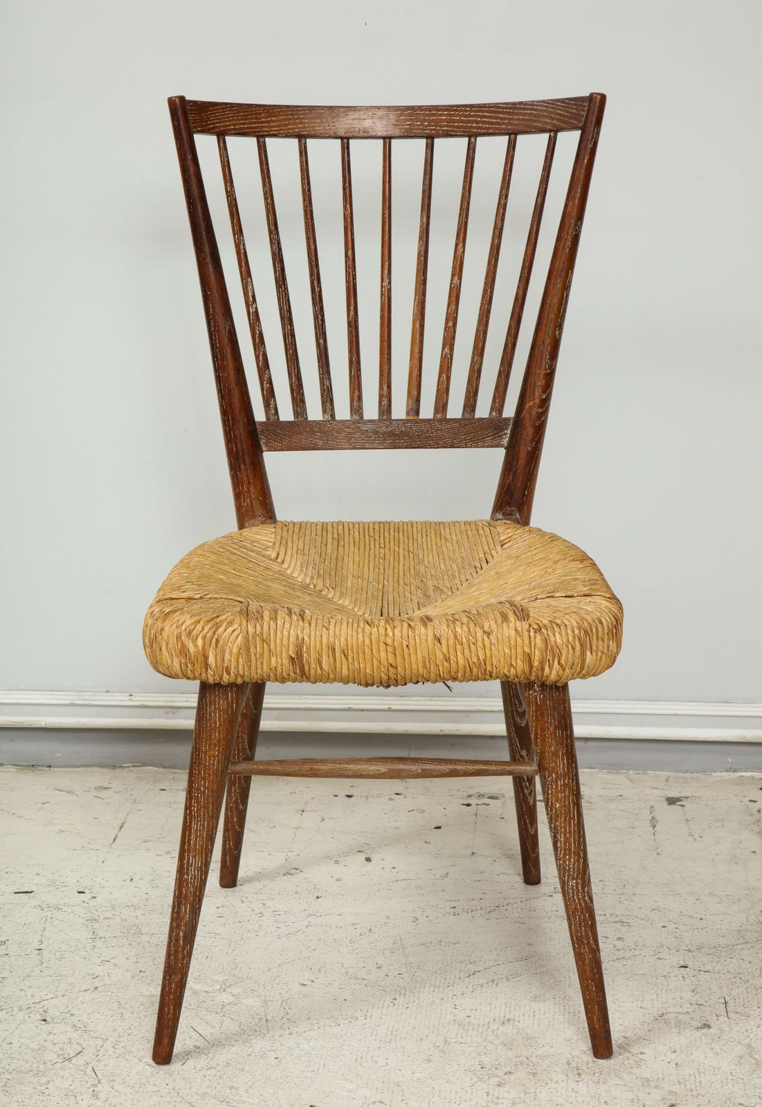 Set Of Four Italian Midcentury Cerused Oak Chairs With Rushed Seats photo for sale