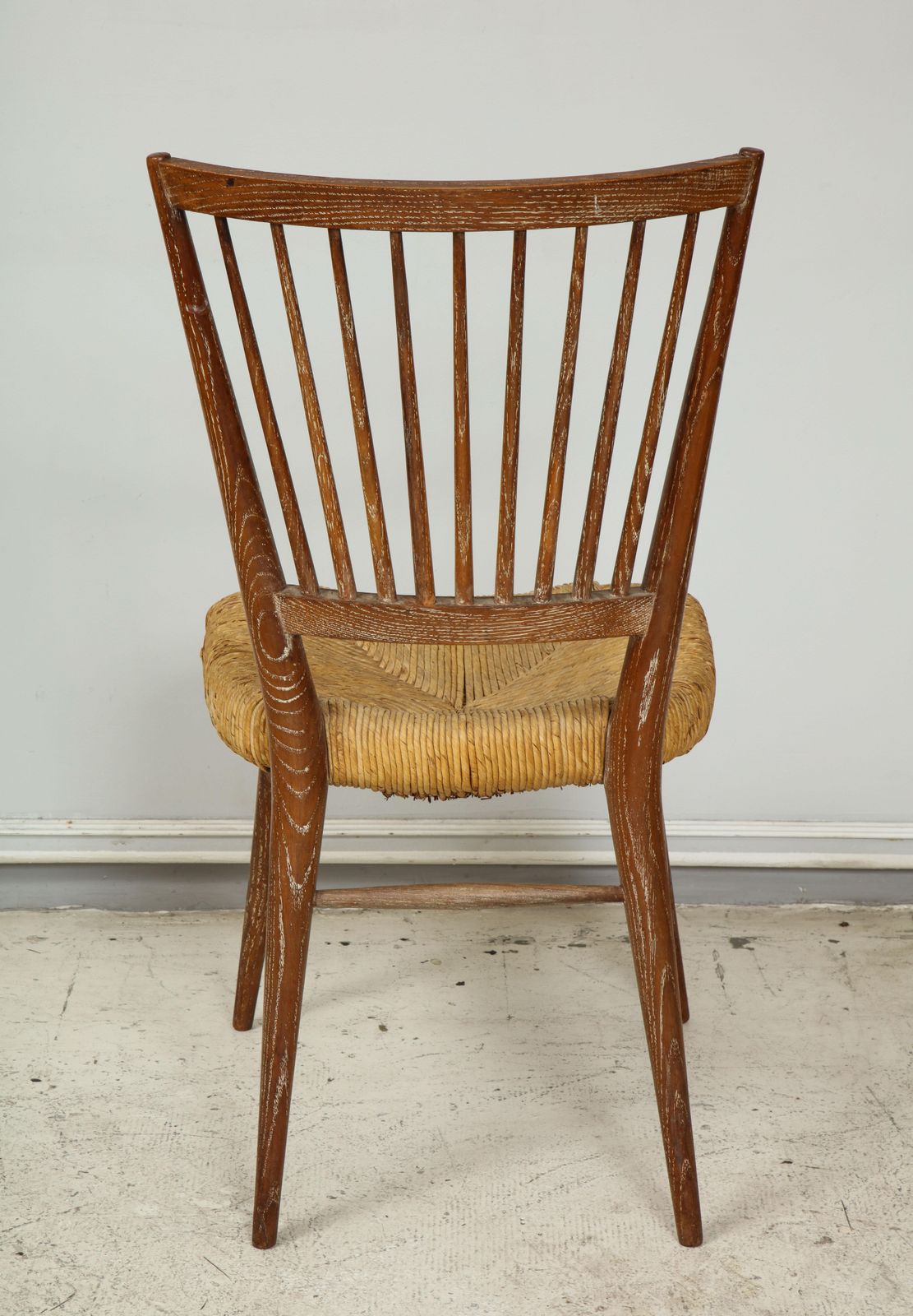 Set Of Four Italian Midcentury Cerused Oak Chairs With Rushed Seats photo buy