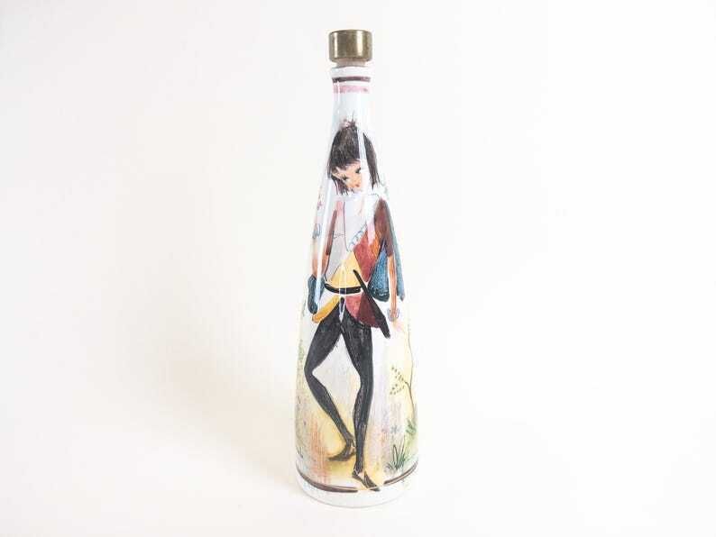 Vintage Italian Ceramic Wine Decanter   Ker Artis Wine Bottle   Hand Painted By Zara Mella