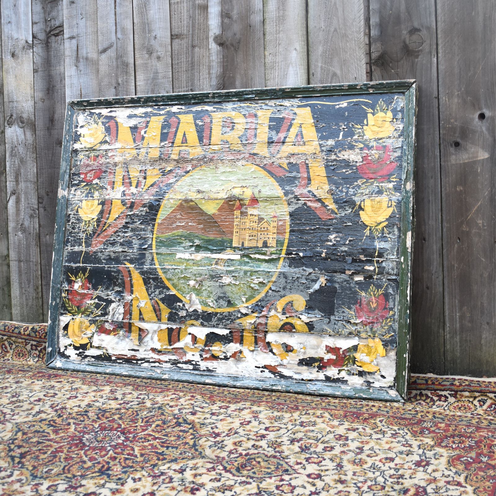 Antique Salvaged Maria No16 Barge Narrow Boat Gypsy Hand Painted Sign Writing photo furniture