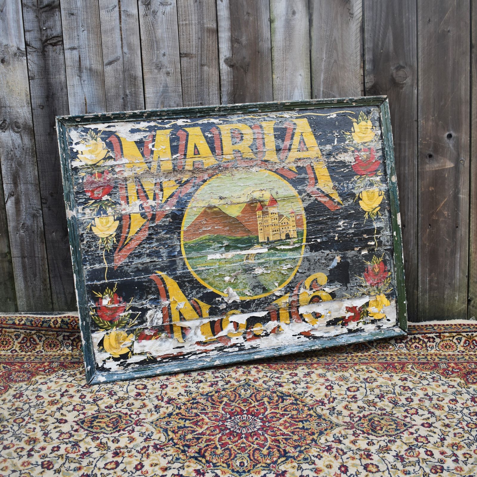 195.0 Antique Salvaged Maria No16 Barge Narrow Boat Gypsy Hand Painted Sign Writing photo