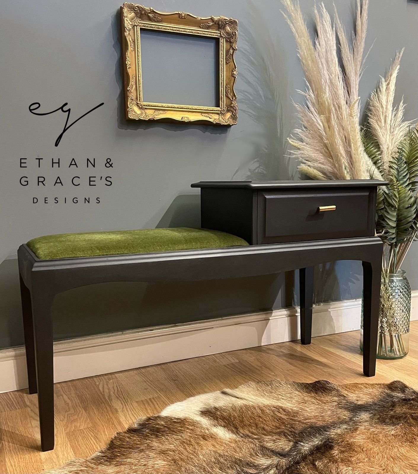 Black Green & Gold Telephone Table