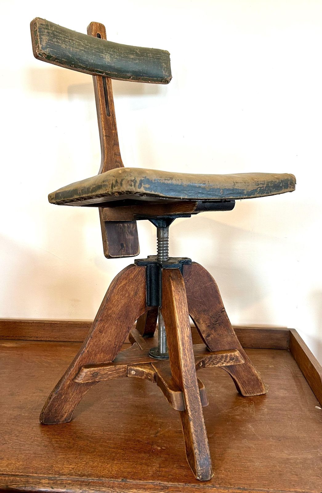 Antique Glenister Swivel Office Chair Wooden Desk Architect Draughtsman's Factory Metal Vintage Retro Industrial Machinist