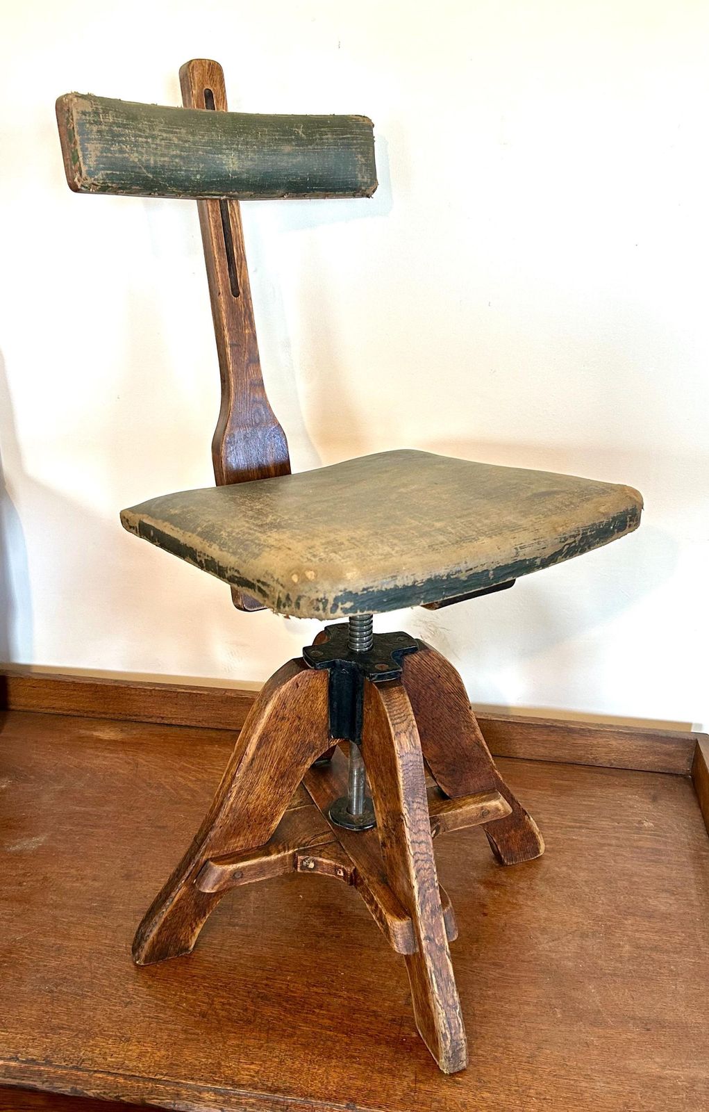 Antique Glenister Swivel Office Chair Wooden Desk Architect Draughtsman's Factory Metal Vintage Retro Industrial Machinist photo for sale