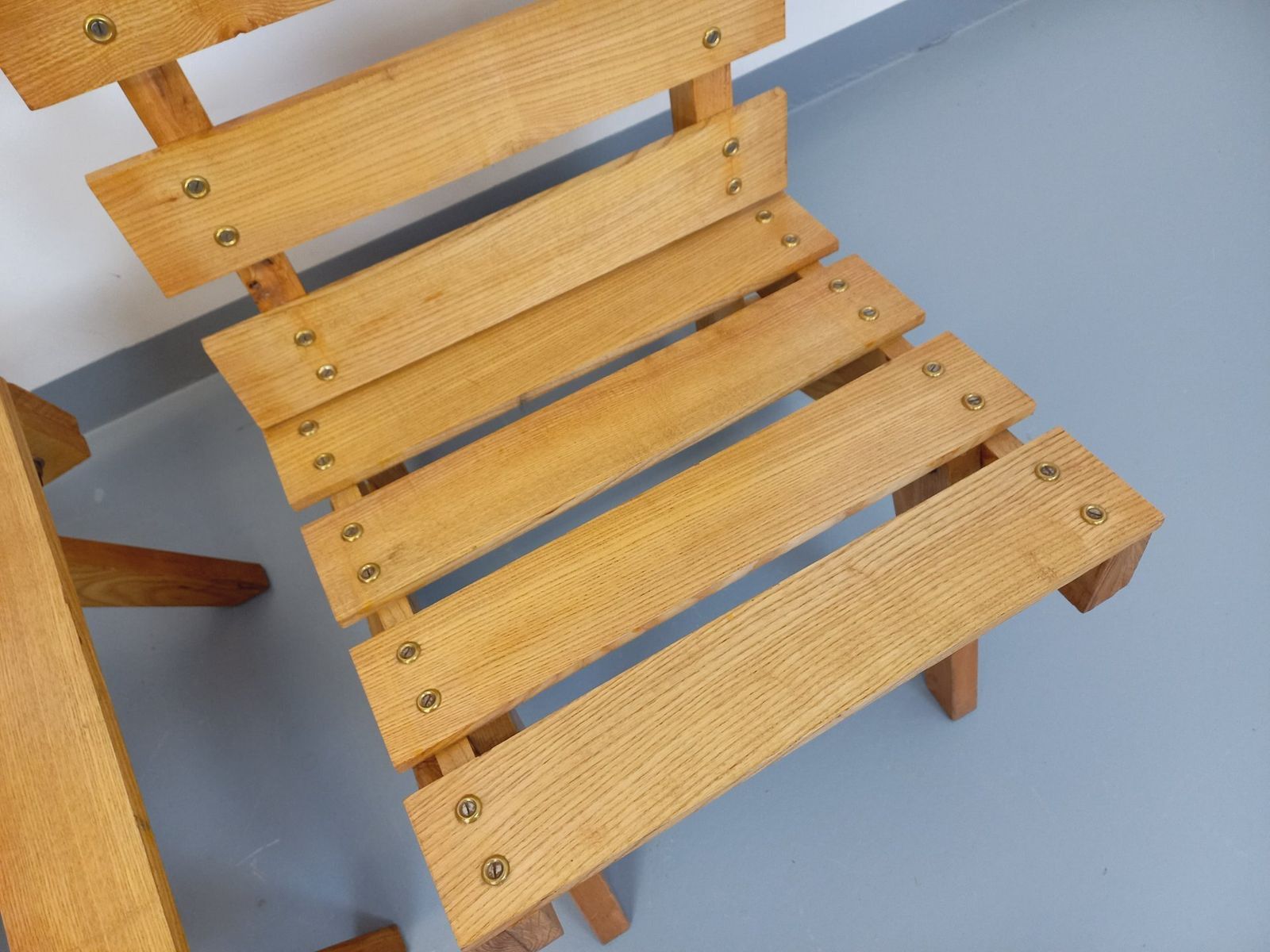 photo for sale 2 Brutalist Armchairs With Wooden Slats