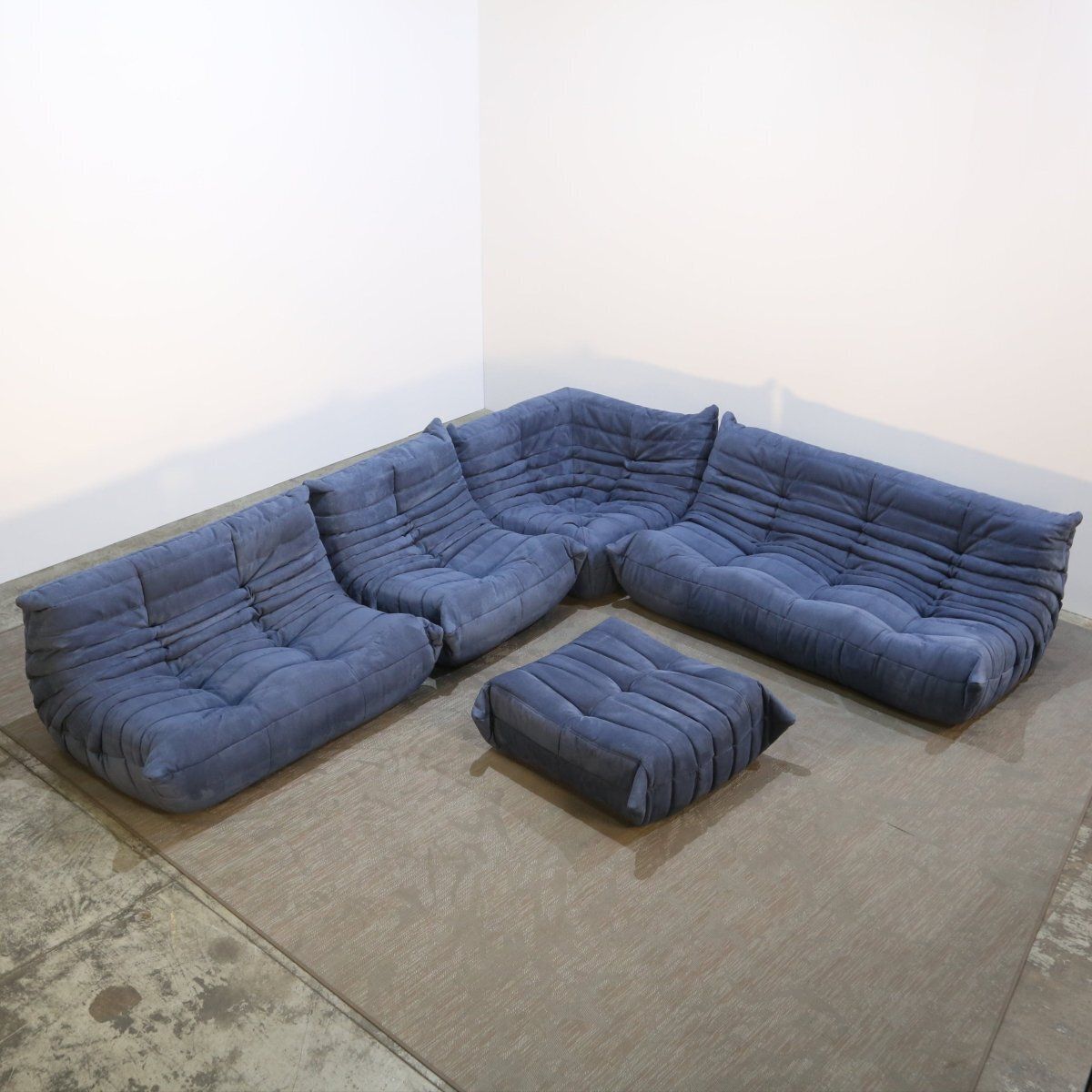 Ligne Roset Togo Blue Modular Togo Sofa And Footstool By Michel Ducaroy, Set Of Five photo furniture