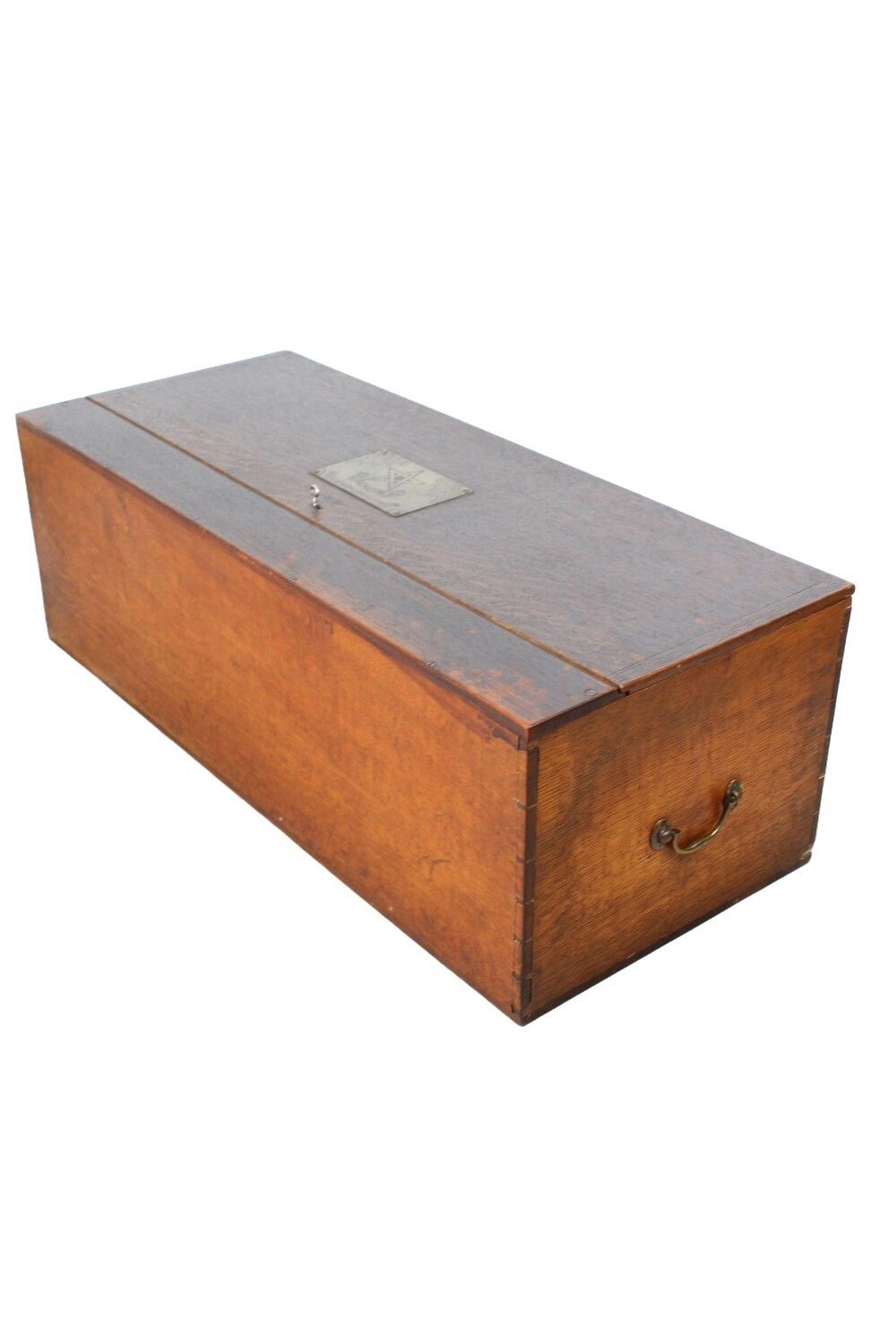 Oak Masonic Deed Chest, 1920s, Vintage