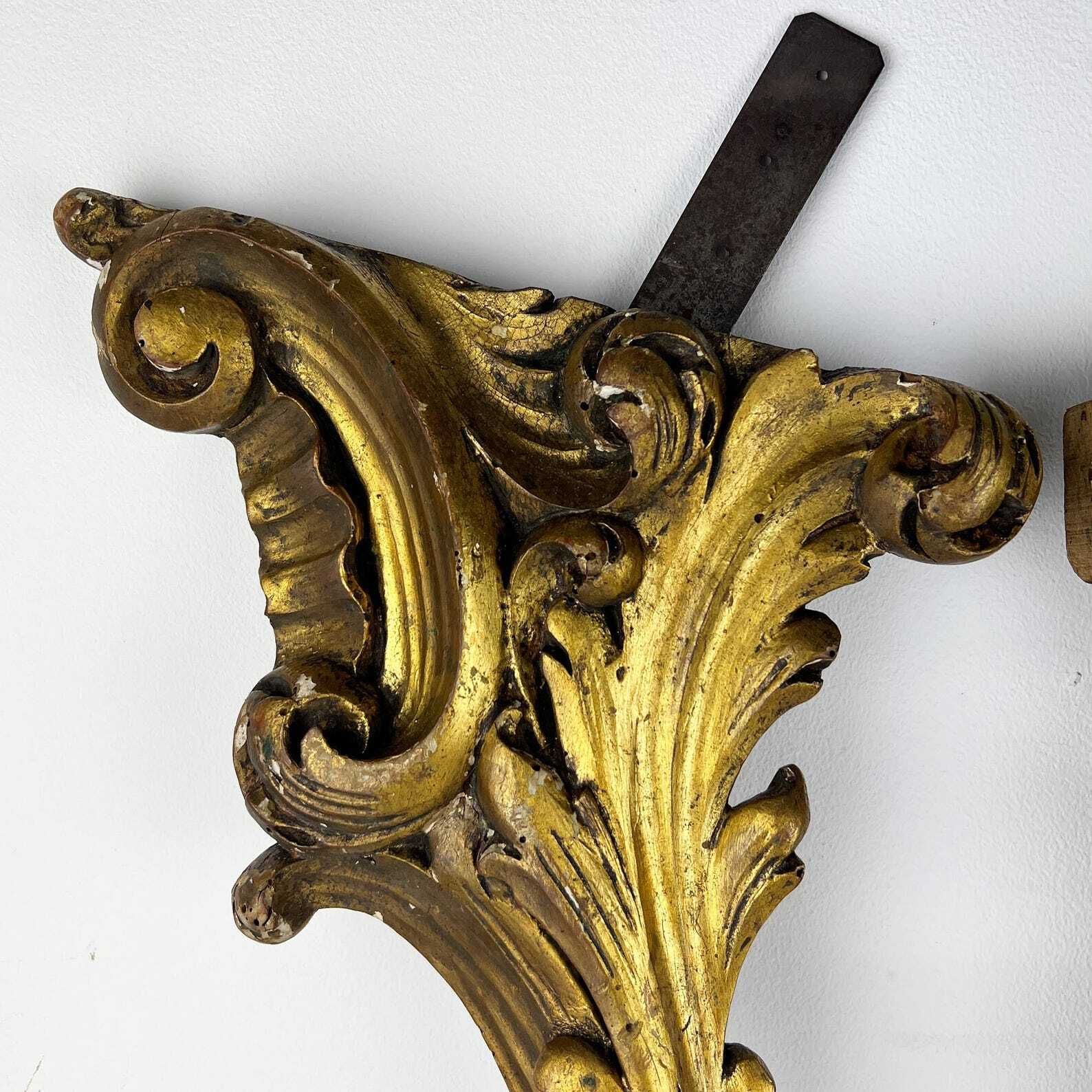 Pair Of Antique Salvaged Console Legs, Gilt Wood Carving Fragments, Architectural Salvage photo furniture