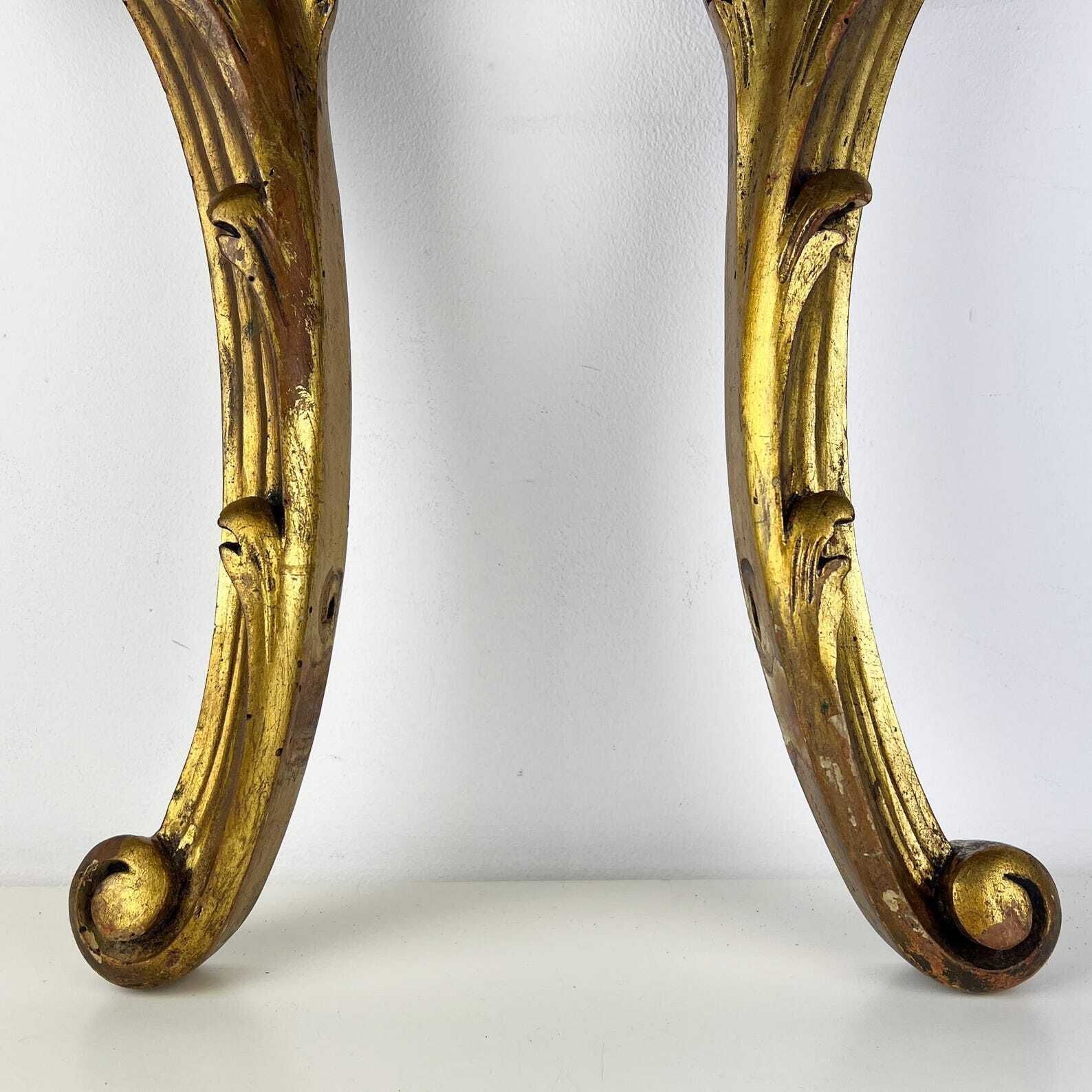 Pair Of Antique Salvaged Console Legs, Gilt Wood Carving Fragments, Architectural Salvage photo vinterior