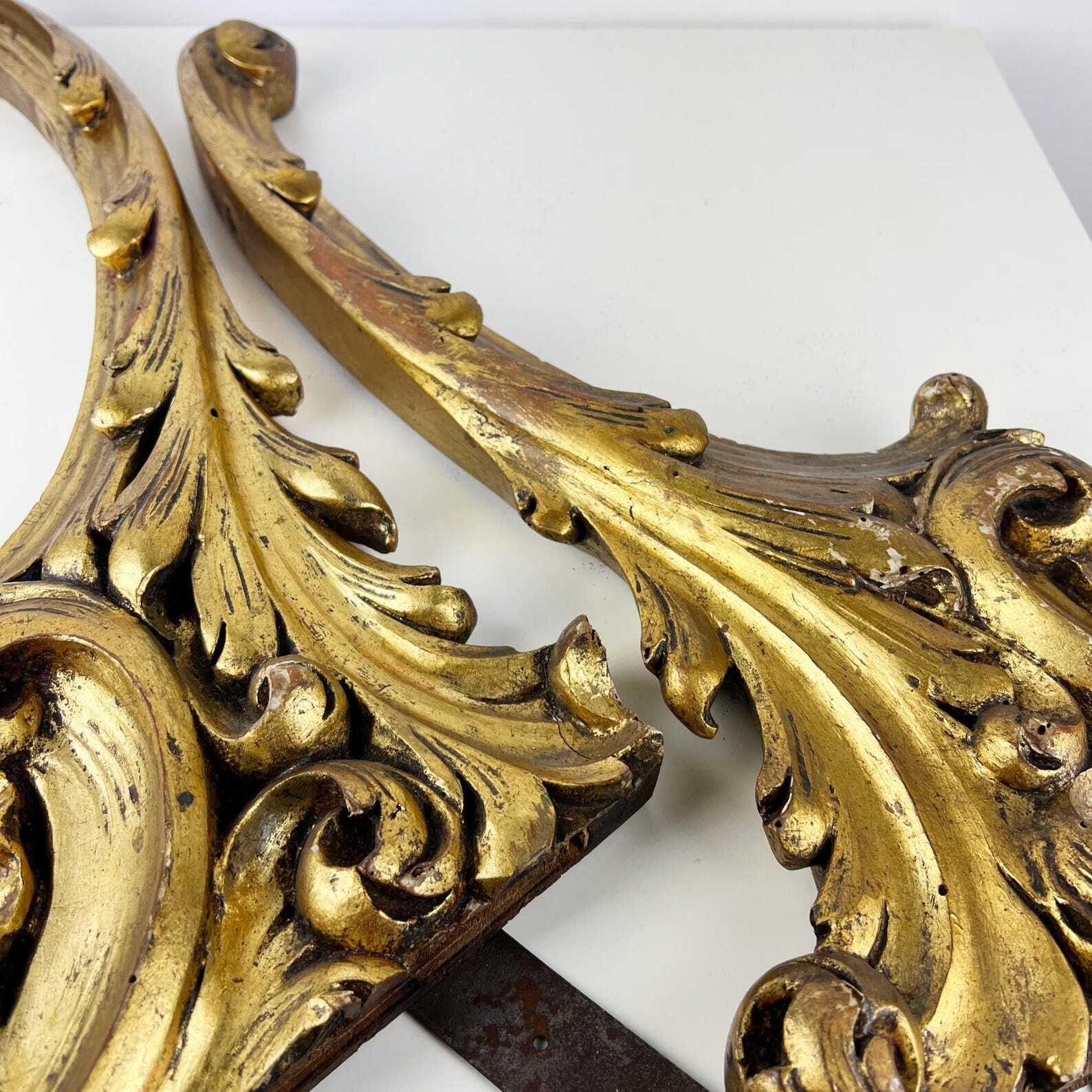Pair Of Antique Salvaged Console Legs, Gilt Wood Carving Fragments, Architectural Salvage photo vintage