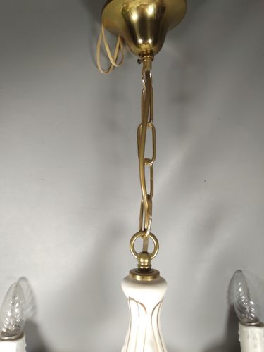 Vintage Italian Ceramic Pretty Floral Flower 3 Arm Chandelier Ceiling Light photo vintage