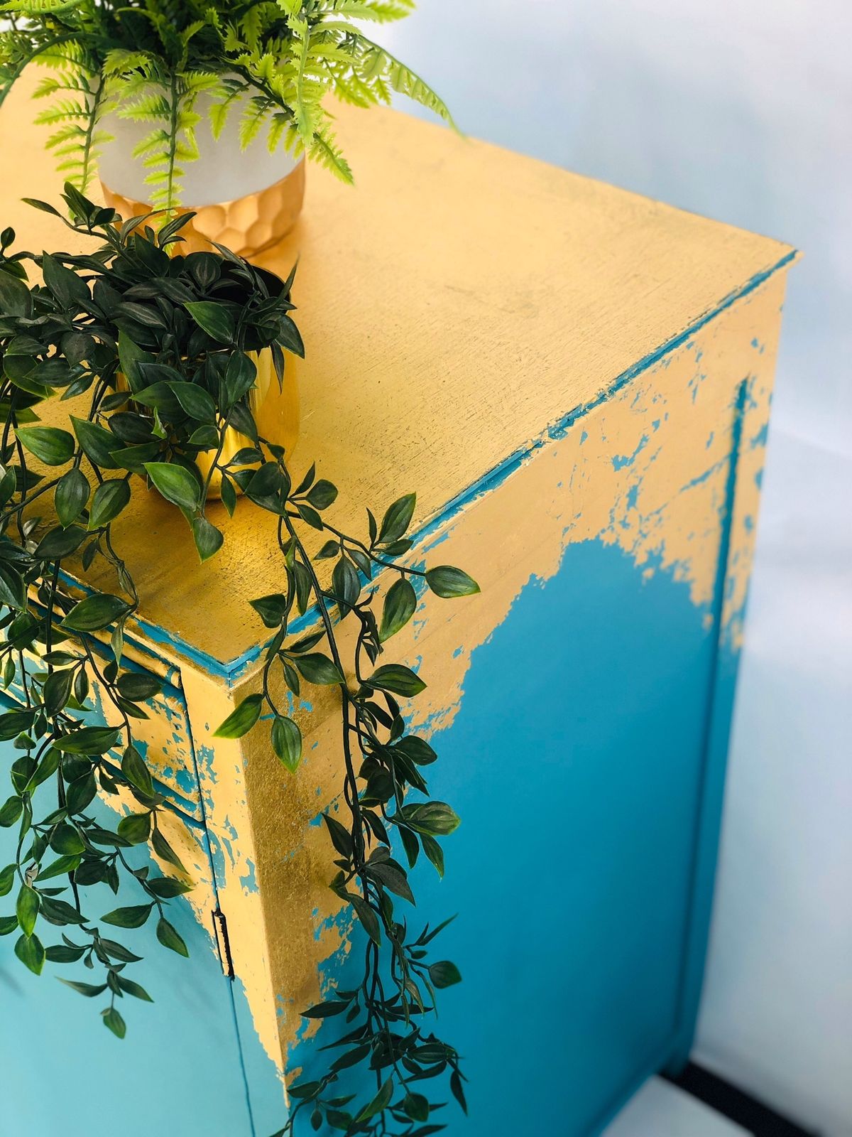 Gold And Teal Upcycled Records Cabinet photo Furniture