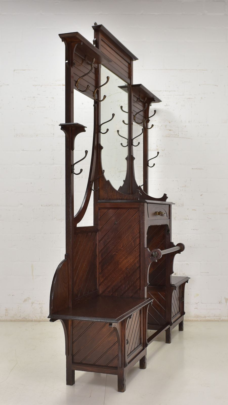 Furniture Antique! Monumental Coat Rack Restored Art Nouveau Oak photo