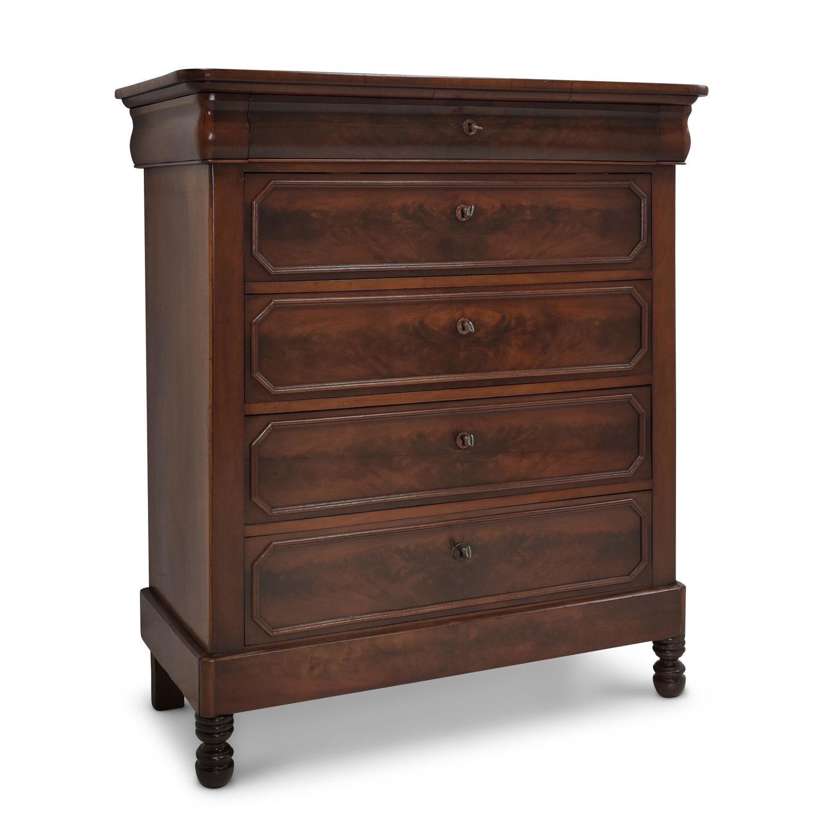 Antique! Chest Of Drawers Restored Mahogany Louis Philippe 1880 Narrow + Tall