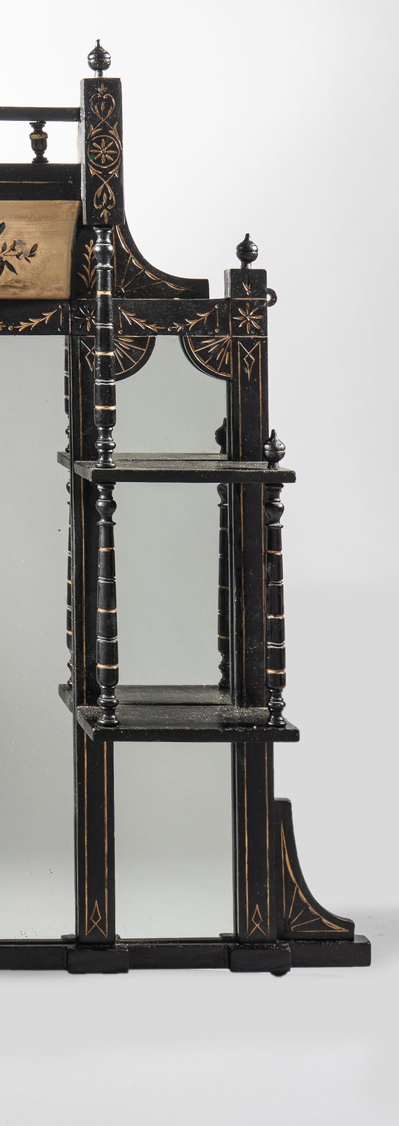 19th Century Victorian English Aesthetic Period Ebonised And Parcel   Gilt Overmantle Mirror photo vinterior