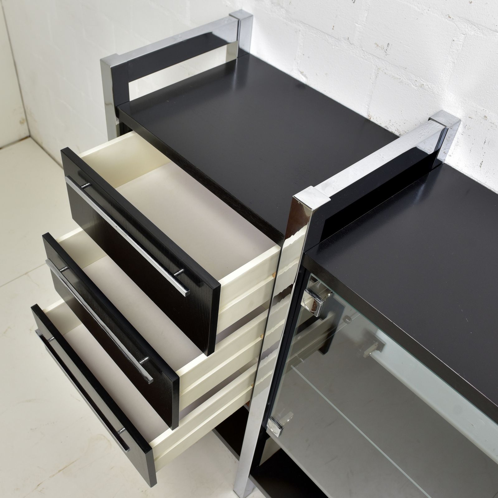 Room Divider Display Cabinet Sideboard 90s Vintage Design Retro Black Chrome photo 1559.0