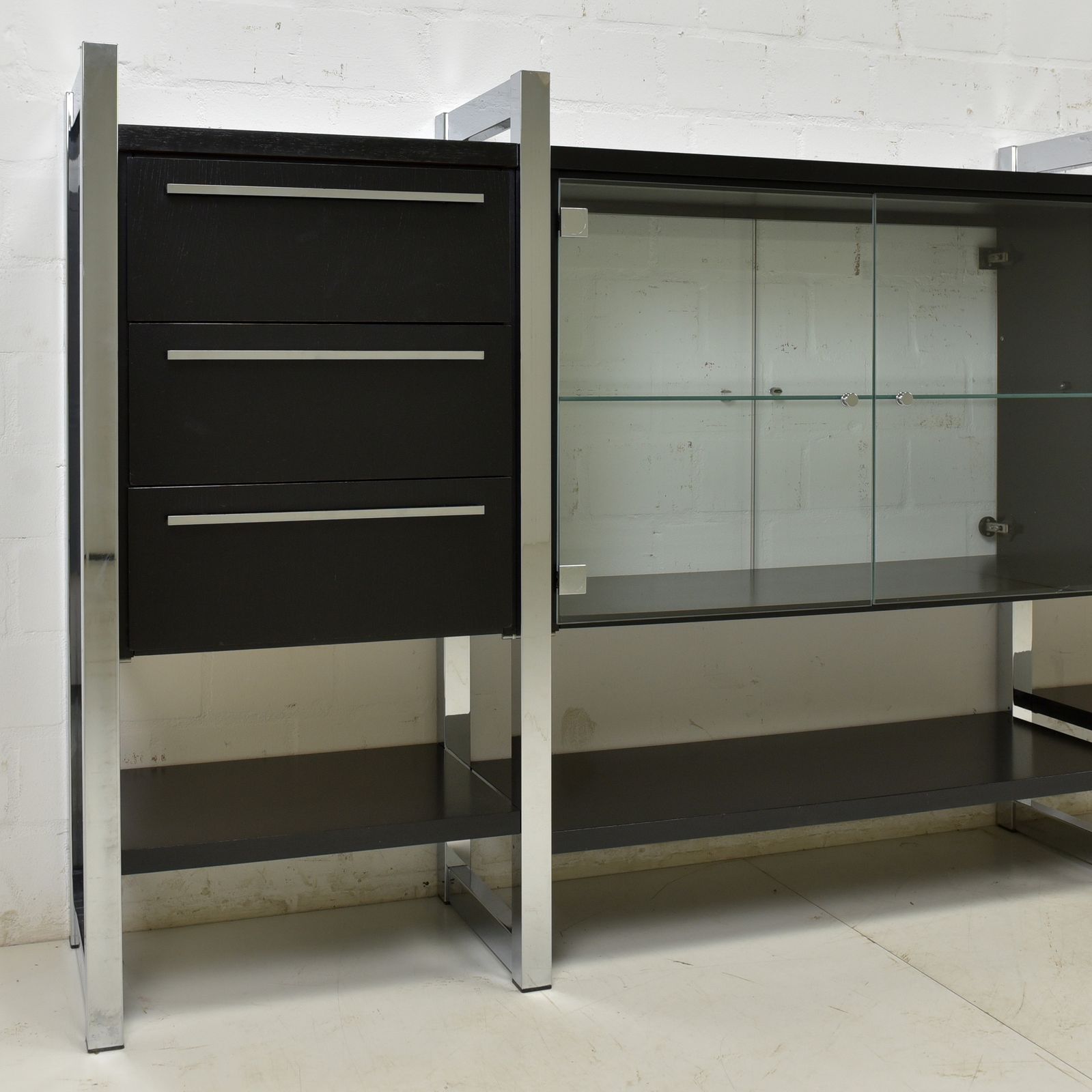 Room Divider Display Cabinet Sideboard 90s Vintage Design Retro Black Chrome photo vintage