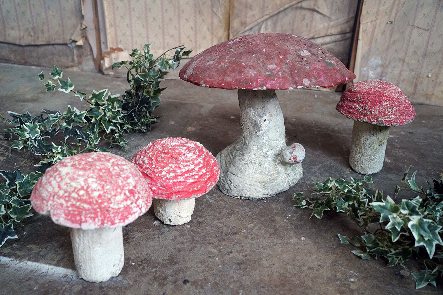 A Group Of Four Mid 20thc French Painted Stone Garden Mushrooms C.1950 60 photo Garden Decor