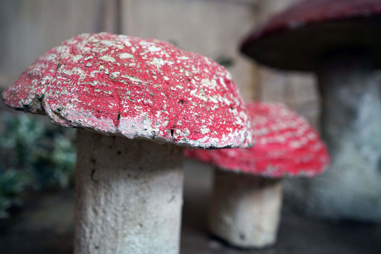 photo furniture A Group Of Four Mid 20thc French Painted Stone Garden Mushrooms C.1950 60