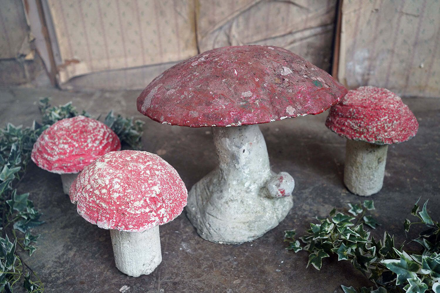 photo vinterior A Group Of Four Mid 20thc French Painted Stone Garden Mushrooms C.1950 60