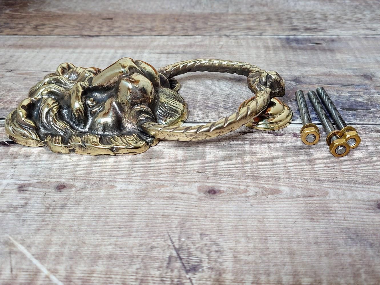 Antique Polished Brass Lion Door Knocker, Salvaged Lion Door Knocker photo buy