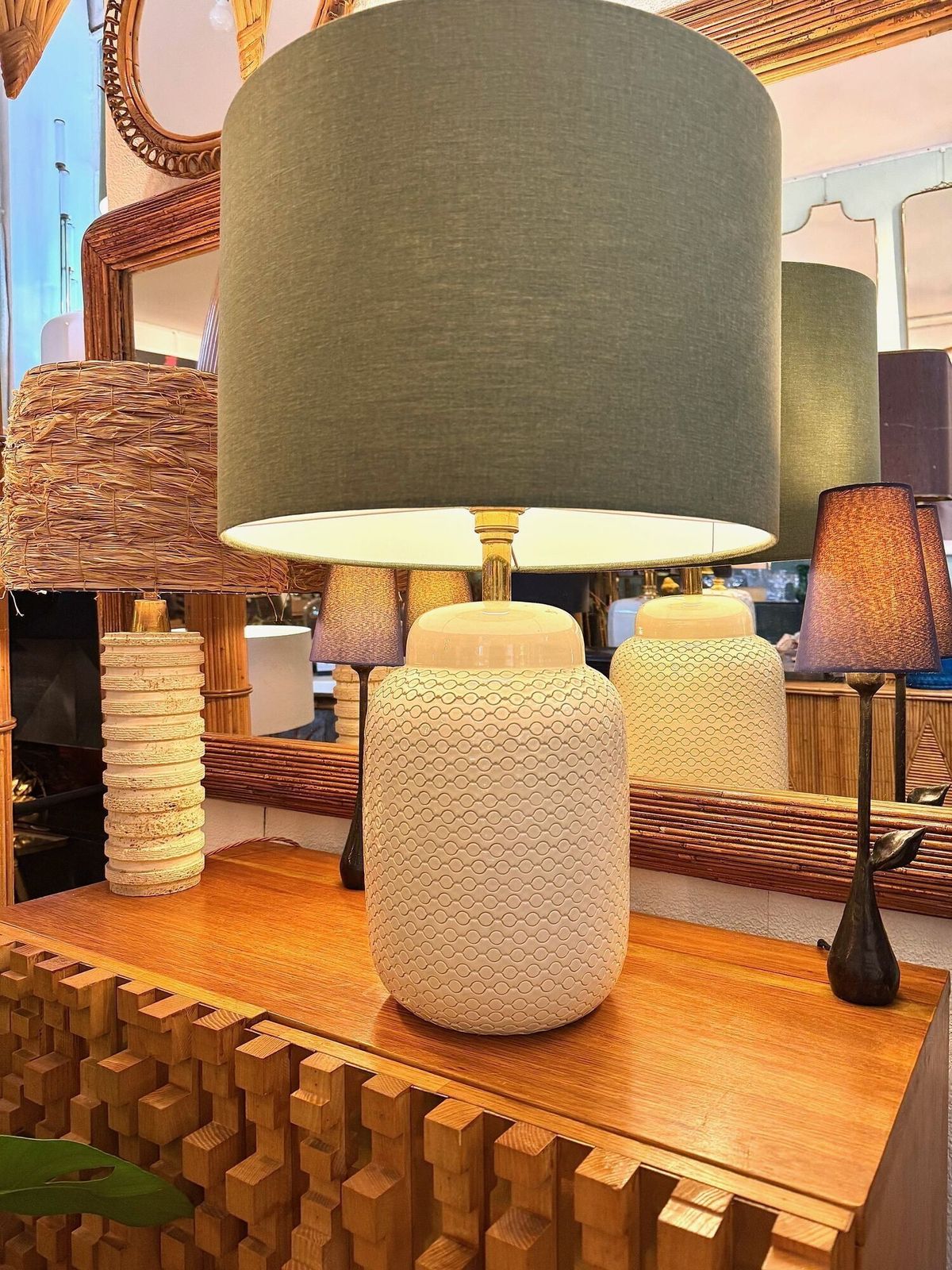 Lighting A Large 1970s Italian Cream Ceramic Lamp By Tommaso Barbi photo