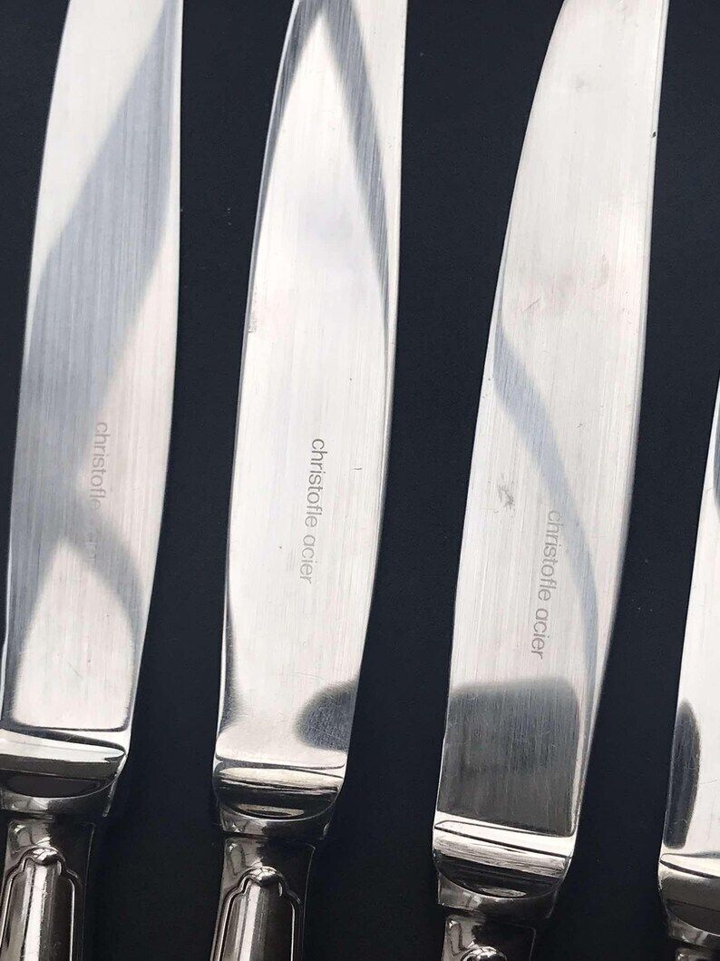 Christofle Dinner Knives Vintage Stainless Steel Table Replacement Set 6 Cutlery Acier 1980s, Elegant Dinner Luxury Gift photo 154.0