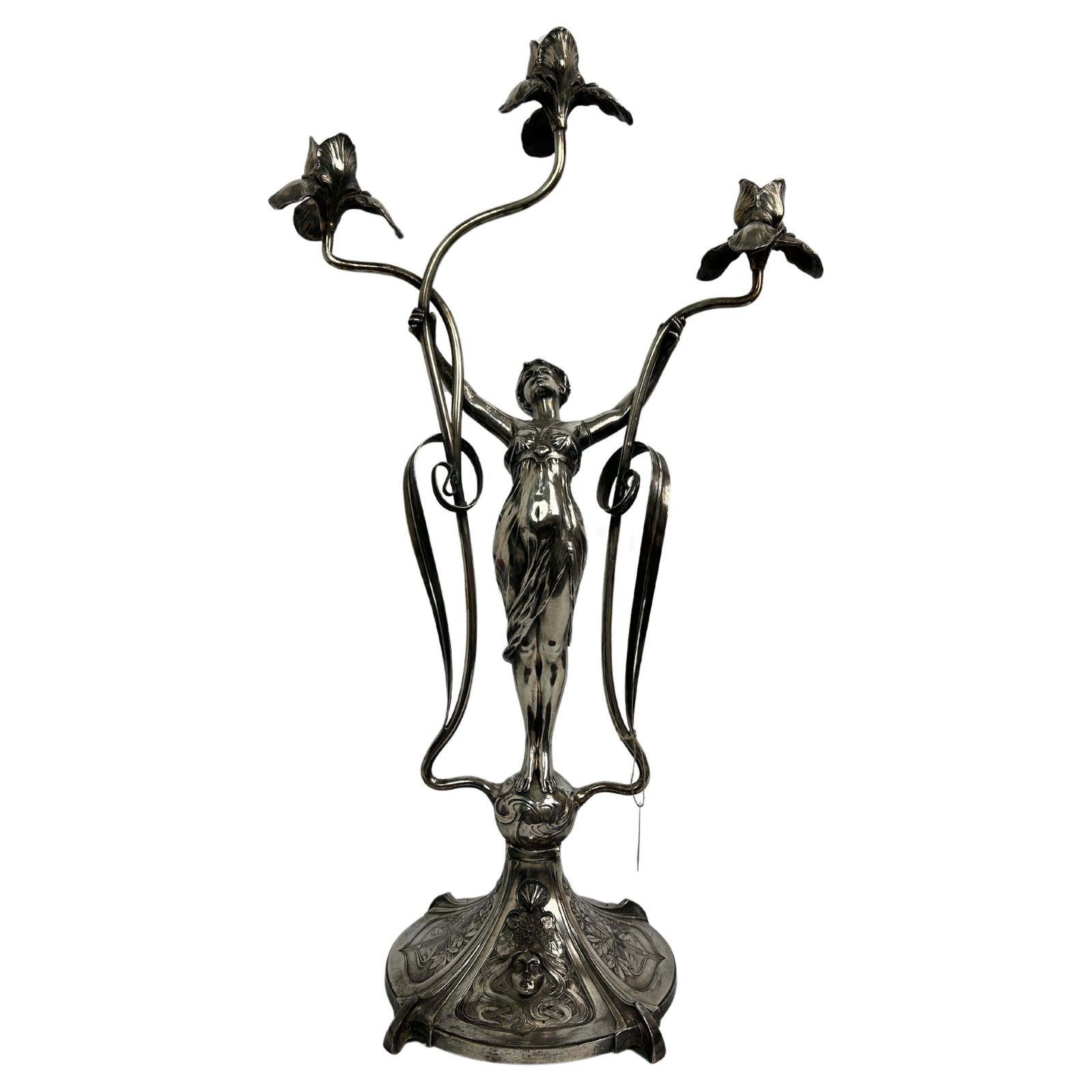 Large Figural Candlestick With Nymph Femme Fatale