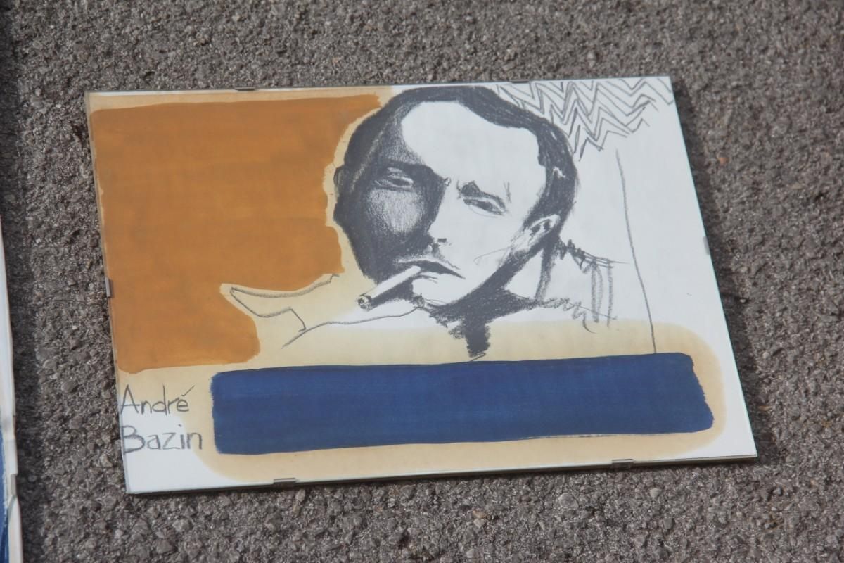 Charcoal On Paper And Mixed Technical Tempera Italian Films Cinema Movie 1970s photo furniture