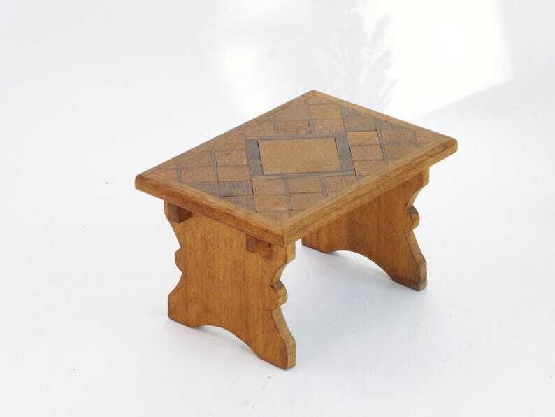 Antique Wooden Small Stool With Carved Details, Wooden Plant Stand, Farmhouse Decor, French Side Table photo furniture