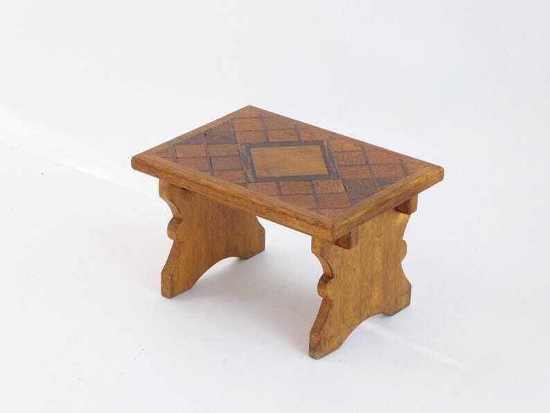 Antique Wooden Small Stool With Carved Details, Wooden Plant Stand, Farmhouse Decor, French Side Table photo vinterior
