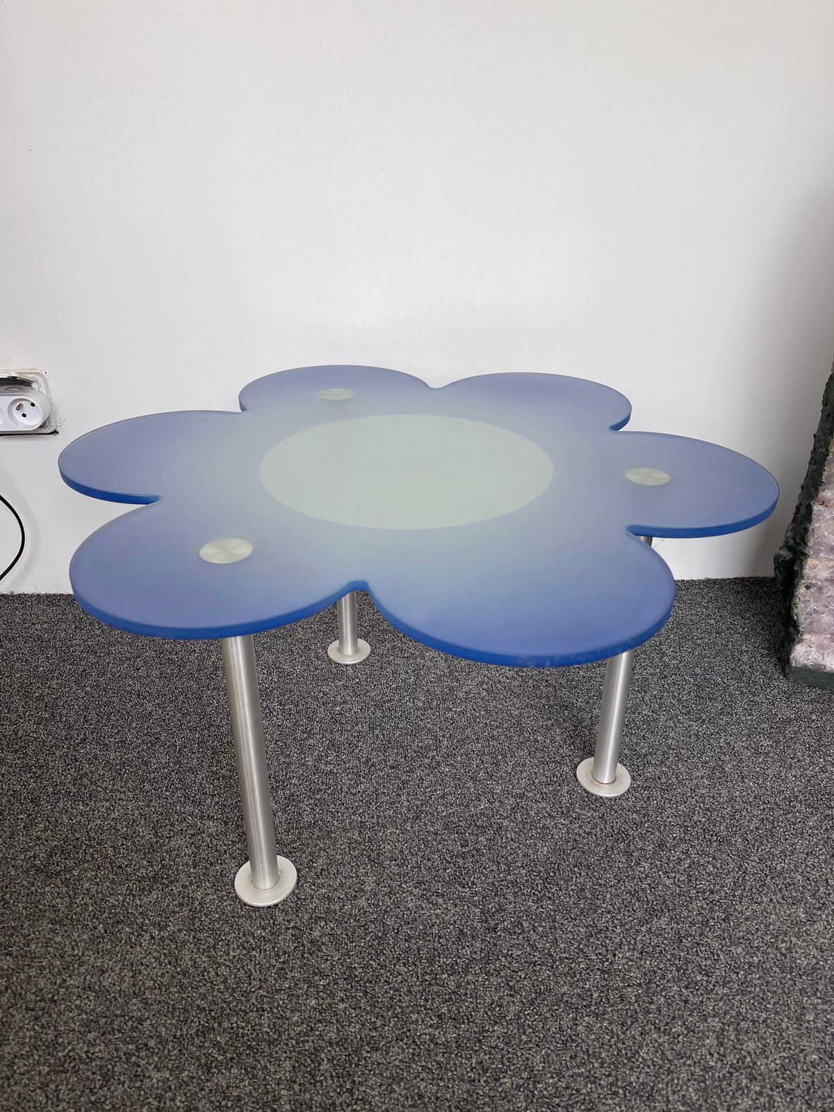 photo for sale Blue Daisy Flower Glass Table By Glas Italia, Italy, 1990s