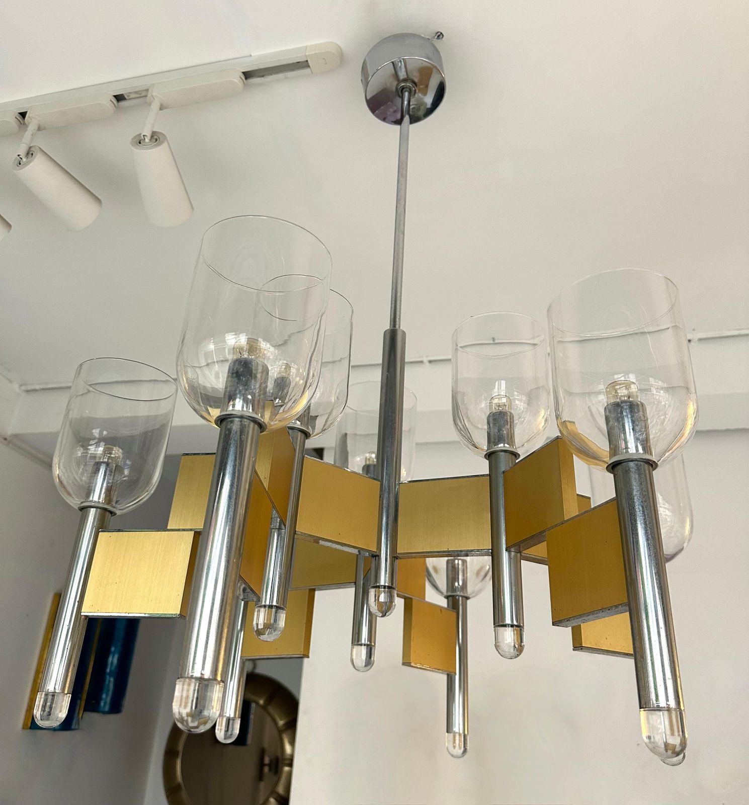 Chandelier Brass Chrome And Murano Glass By Sciolari, Italy, 1970s photo furniture