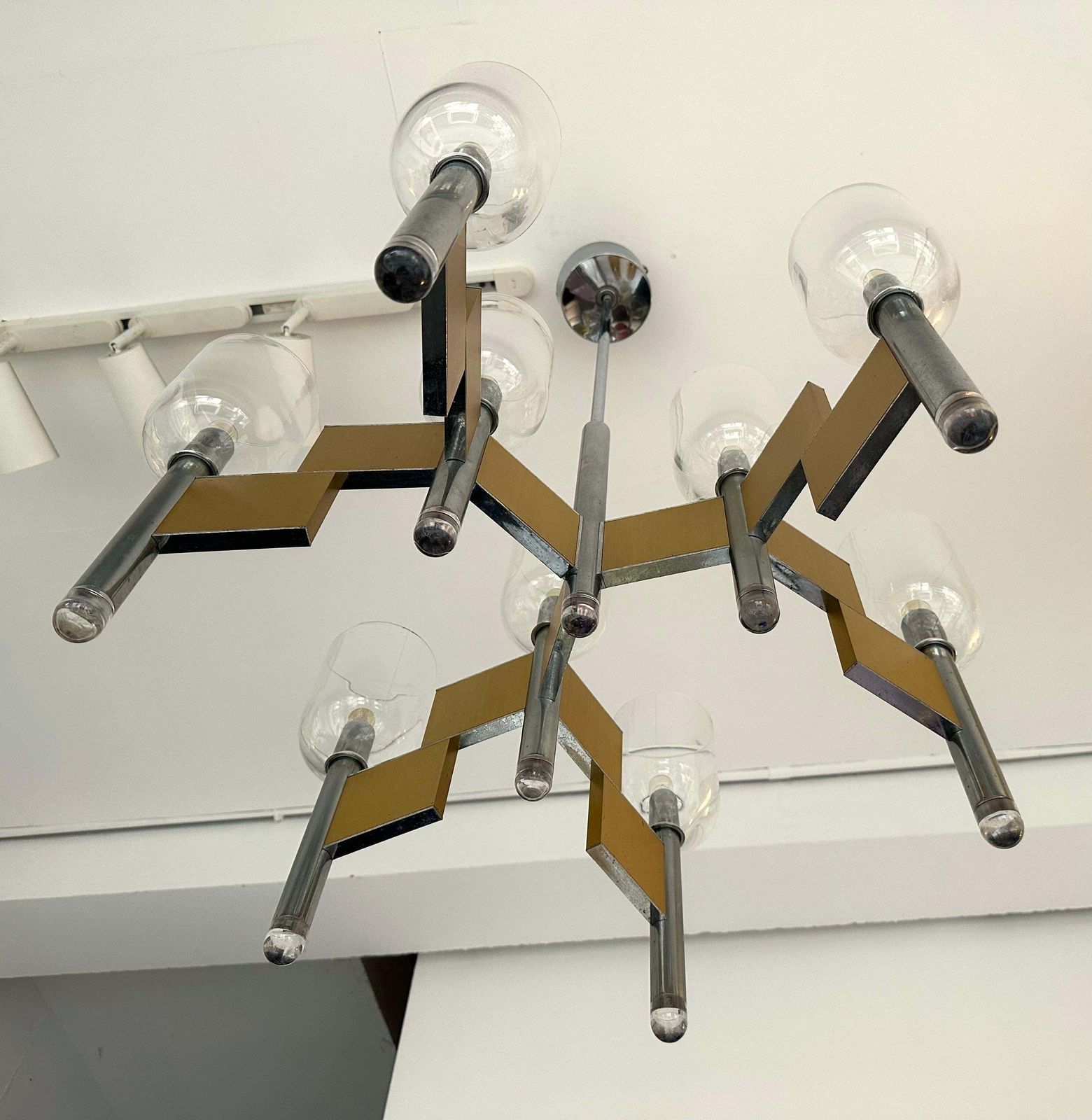 photo furniture Chandelier Brass Chrome And Murano Glass By Sciolari, Italy, 1970s