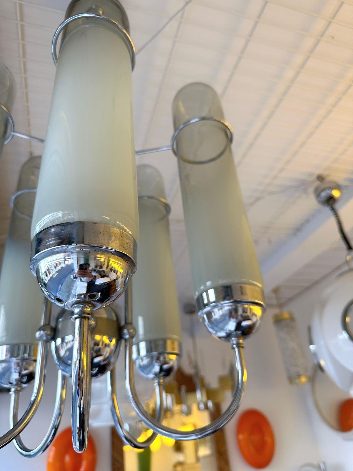 Chandelier Murano Glass Tubes And Metal Chrome. Italy, 1970s photo vinterior